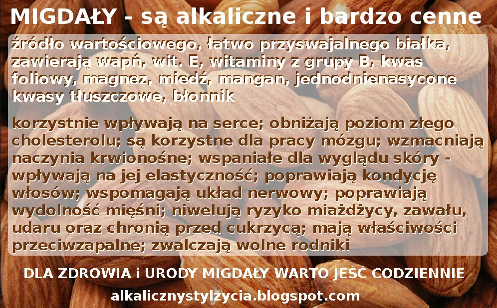 MIGDAŁY- wartości migdałów, mleko migdałowe